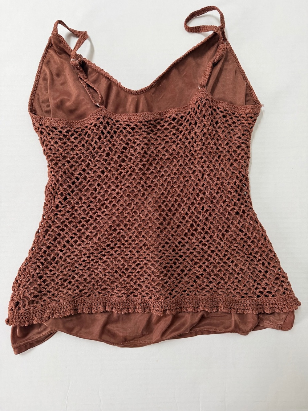 Vintage Chocolate Brown Crochet Cami Tank Top — Silk Blend Boho Fairy S/M - Picture 7 of 12